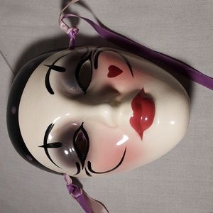 Vintage Hand Painted Ceramic Carnival Face Wall Mask Heart Design